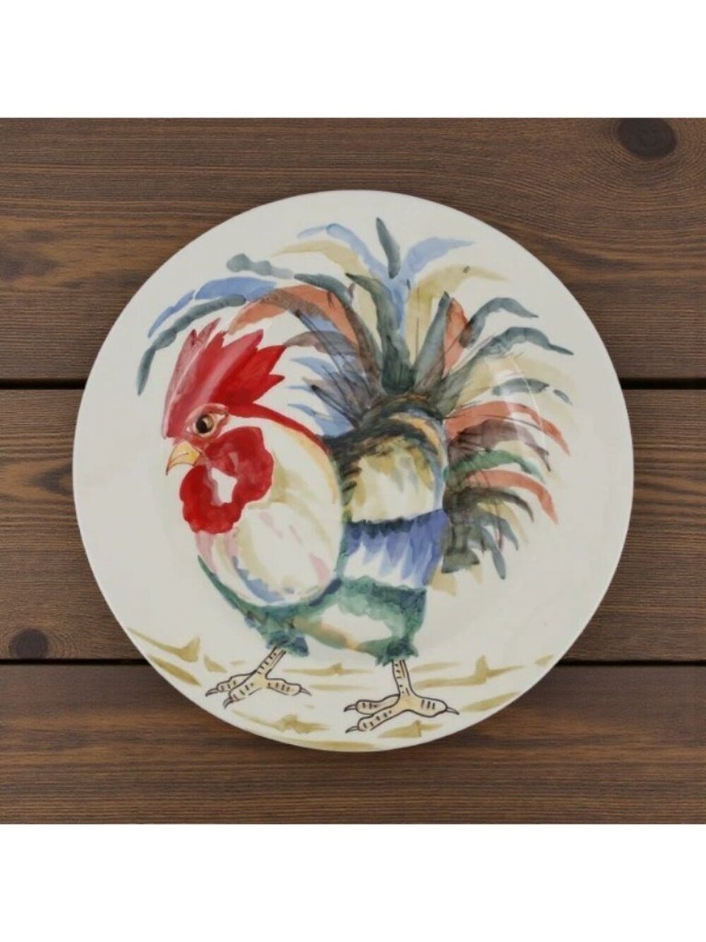 Vietri Gallo Rooster Rimmed Round Platter Handpainted Italy 15.75" Large